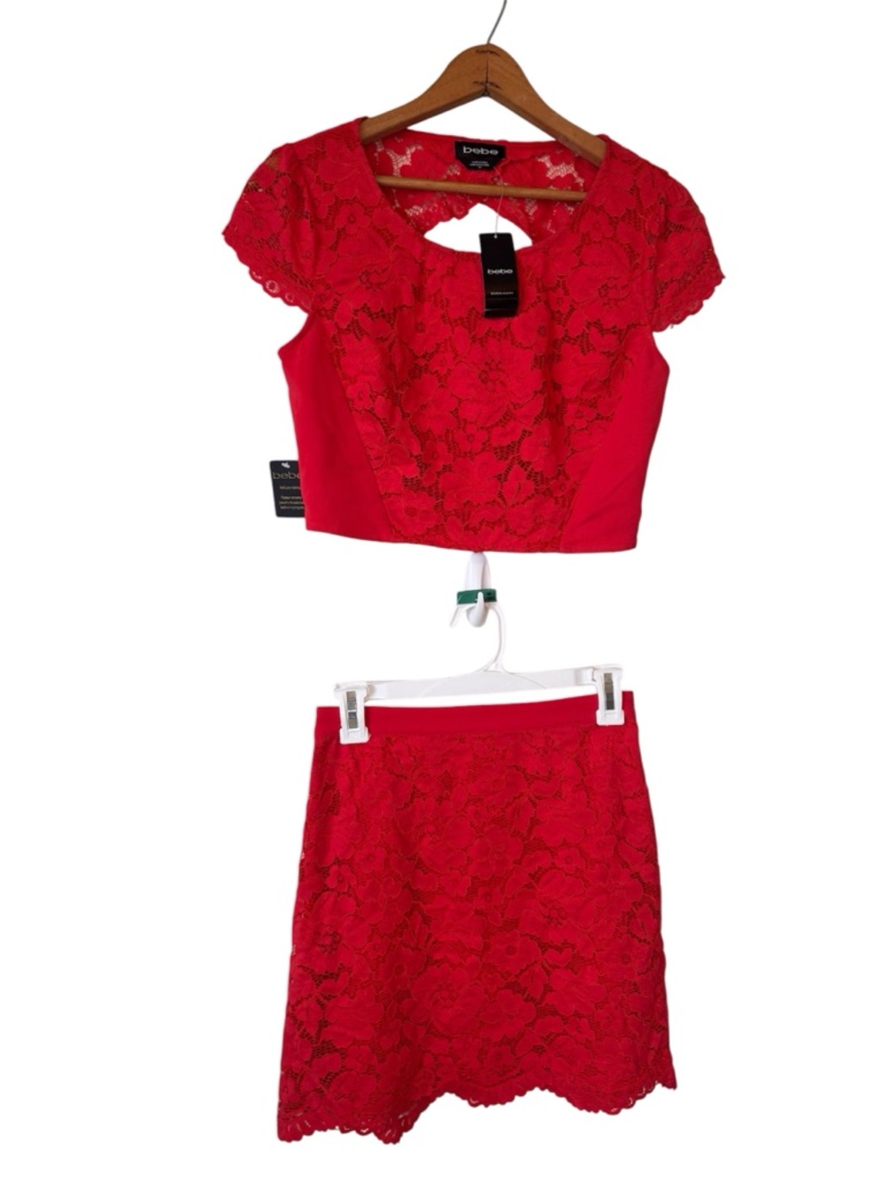 Bebe Nadia Lace 2 Piece Set Bora Bora Coral Pink Club Y2K NWT